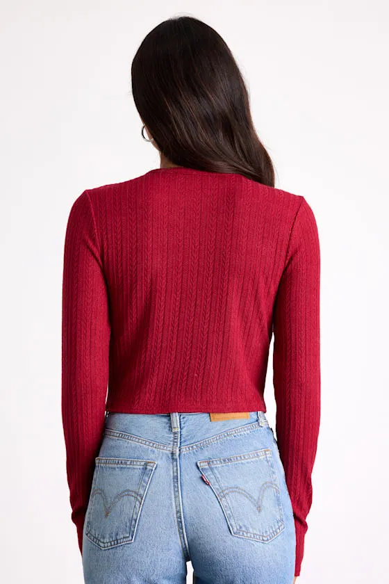 Lynnlee Red Pointelle Knit Button-Front Crop Top sold by Lulus product image thumbnail 3