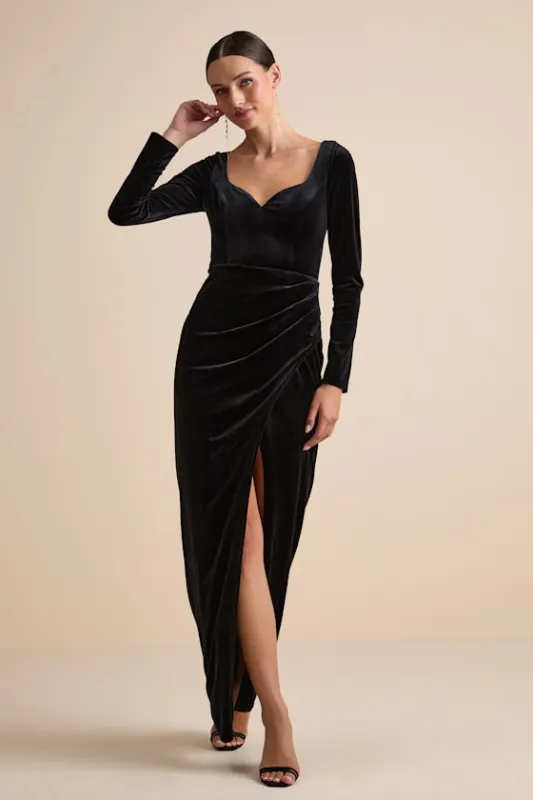 Forever Sensational Black Velvet Long Sleeve Maxi Dress sold by Lulus