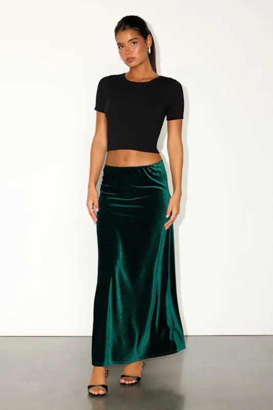 Aviona Emerald Velvet Mid-Rise Maxi Skirt made by Lulus