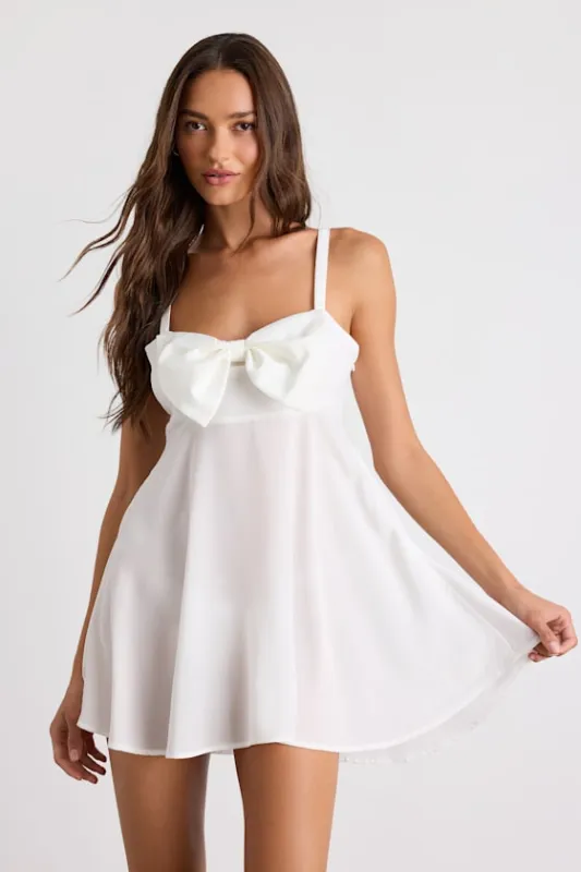 So Adored Ivory Sheer Bow Lingerie Slip sold by Lulus