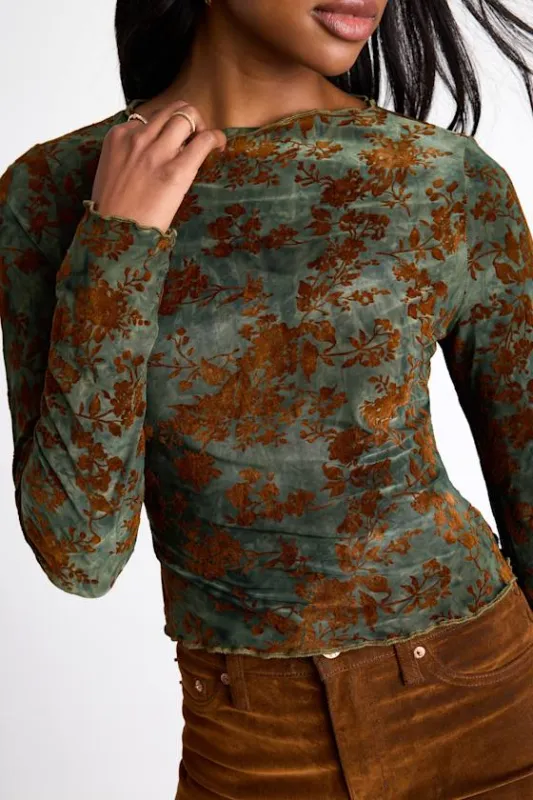 Victoria Green Floral Burnout Long Sleeve Top sold by Lulus