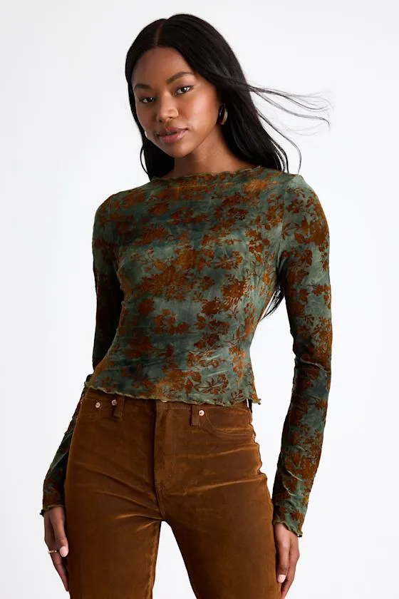 Victoria Green Floral Burnout Long Sleeve Top sold by Lulus product image thumbnail 2