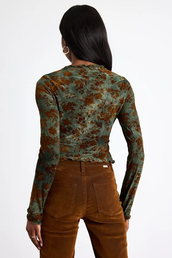 Victoria Green Floral Burnout Long Sleeve Top sold by Lulus product image thumbnail 3