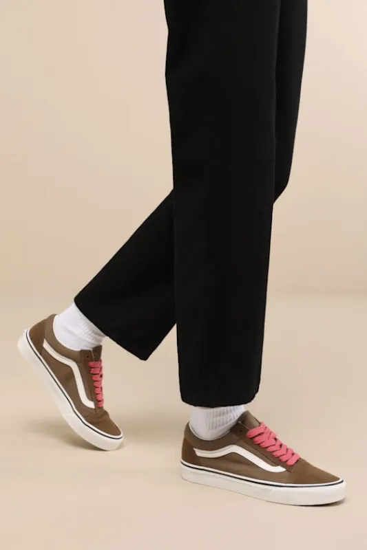 Old Skool Pop Brown and Pink Suede Leather Sneakers sold by Lulus