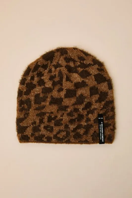 Plaimor Light Brown Leopard Fuzzy Knit Beanie sold by Lulus