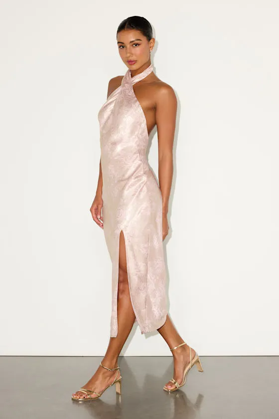 Beyond Classy Blush Satin Jacquard Halter Midi Dress sold by Lulus product image thumbnail 2