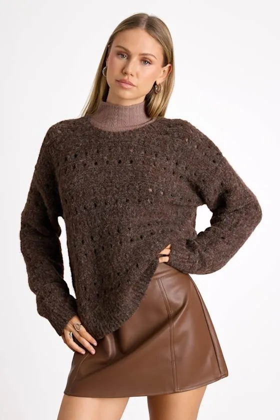 Mariner Brown Marled Pierced Crew Neck Pullover Sweater sold by Lulus