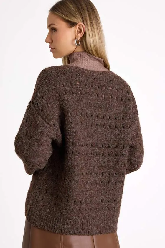 Mariner Brown Marled Pierced Crew Neck Pullover Sweater sold by Lulus product image thumbnail 2
