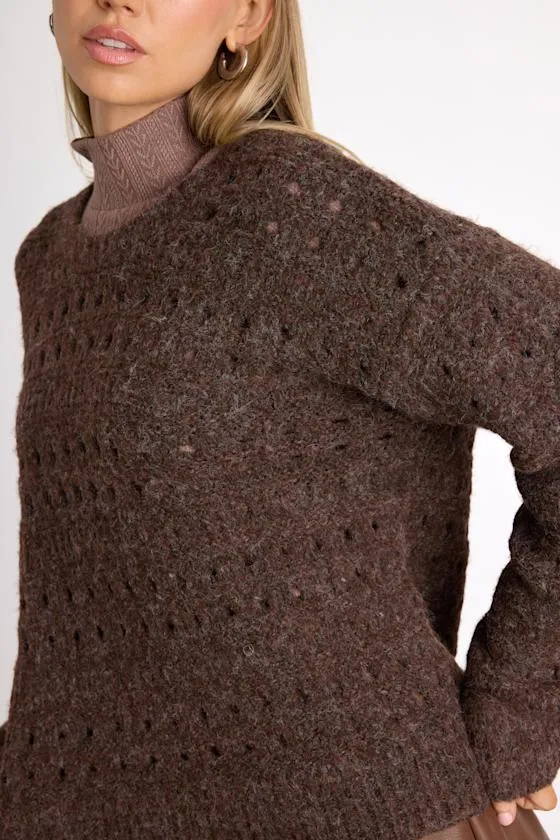 Mariner Brown Marled Pierced Crew Neck Pullover Sweater sold by Lulus product image thumbnail 4