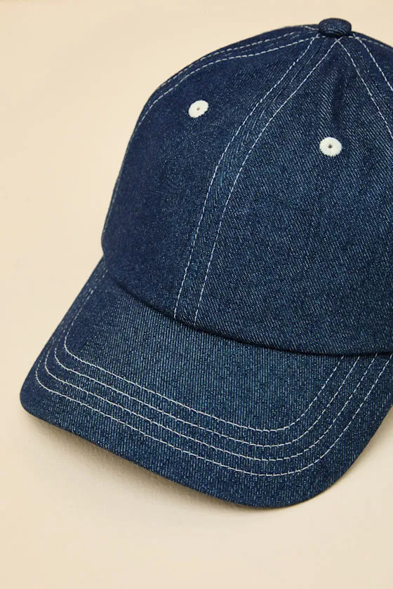 Classic Script Dark Wash Denim Embroidered Jockey Hat sold by Lulus product image thumbnail 2