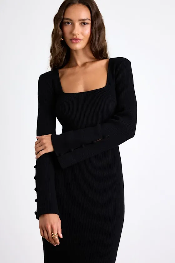 Classy Attitude Black Ribbed Square Neck Midi Sweater Dress sold by Lulus product image thumbnail 2