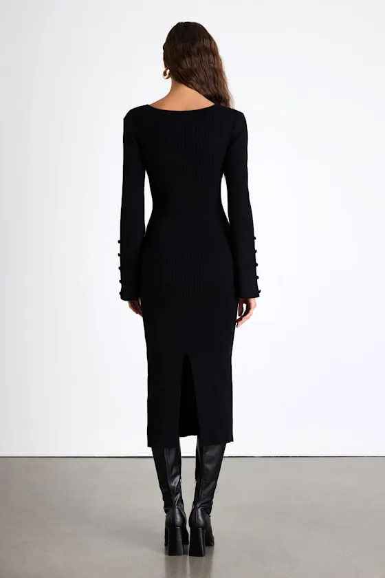 Classy Attitude Black Ribbed Square Neck Midi Sweater Dress sold by Lulus product image thumbnail 3