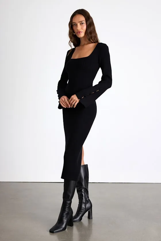 Classy Attitude Black Ribbed Square Neck Midi Sweater Dress sold by Lulus product image thumbnail 4