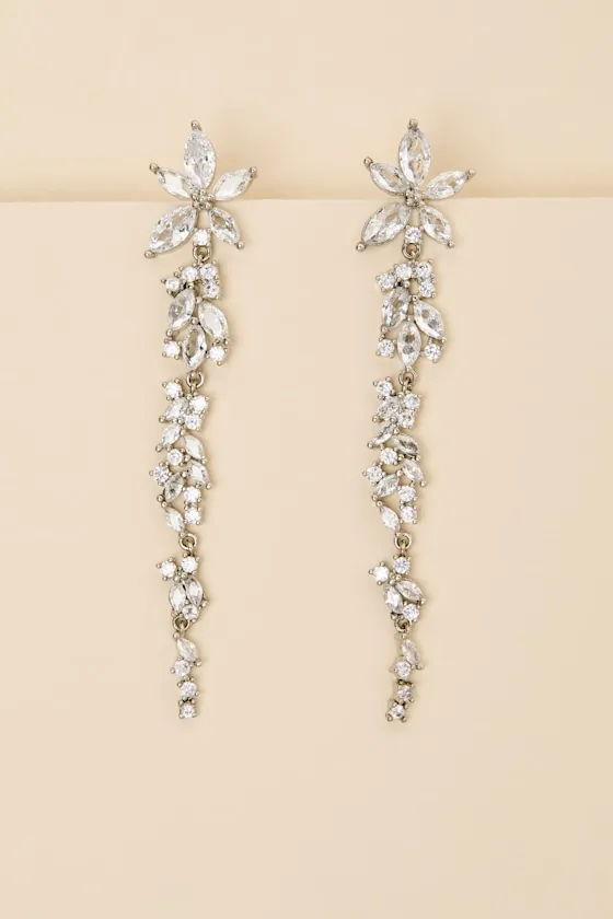 Kabira Silver Rhinestone Flower Drop Earrings sold by Lulus product image thumbnail 2