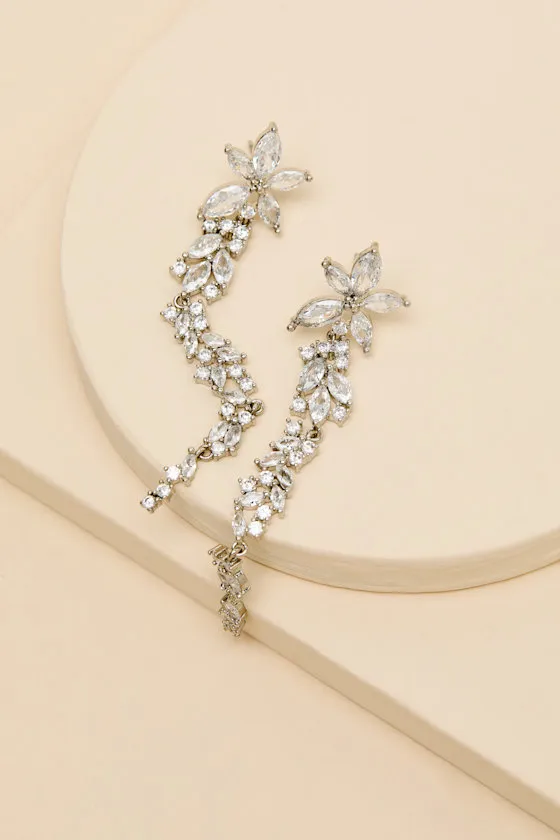 Kabira Silver Rhinestone Flower Drop Earrings sold by Lulus product image thumbnail 3