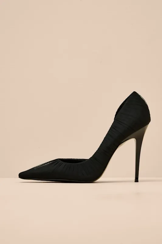 Elegant Black Mesh Ruched Pointed-Toe D'Orsay Pumps sold by Lulus