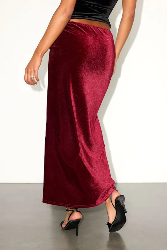 Aviona Burgundy Velvet Mid-Rise Maxi Skirt sold by Lulus product image thumbnail 3