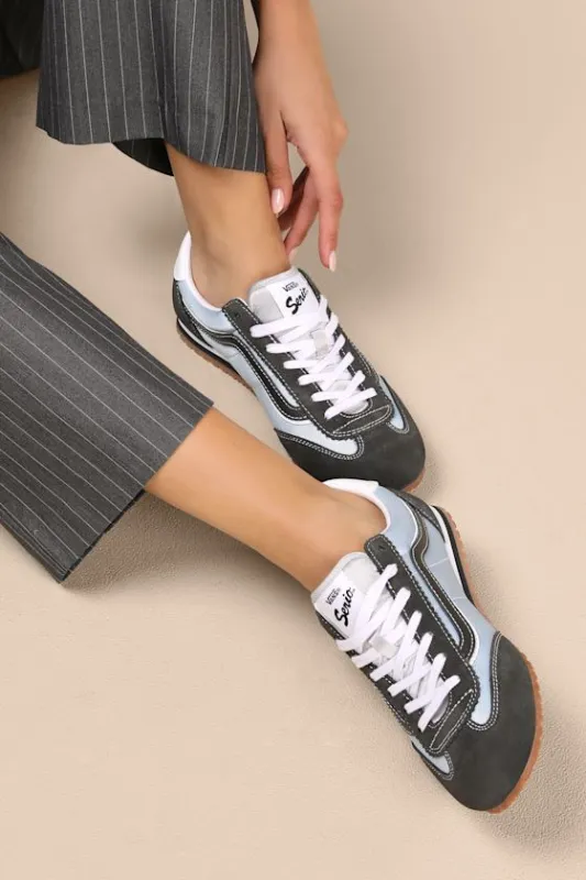 Super Lowpro Black and Blue Suede Leather Sneakers sold by Lulus