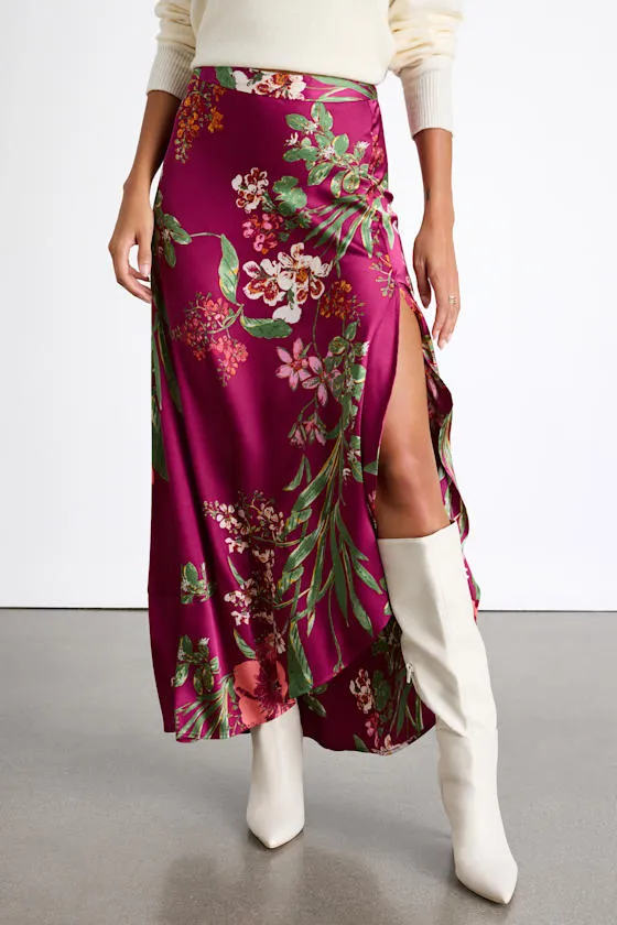 Superbly Stunning Fuchsia Floral Print Satin Maxi Skirt sold by Lulus product image thumbnail 2