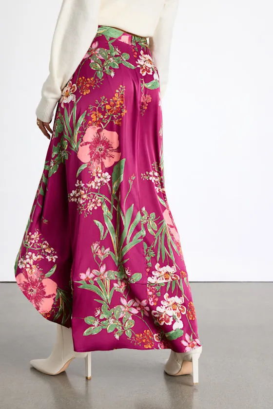Superbly Stunning Fuchsia Floral Print Satin Maxi Skirt sold by Lulus product image thumbnail 3