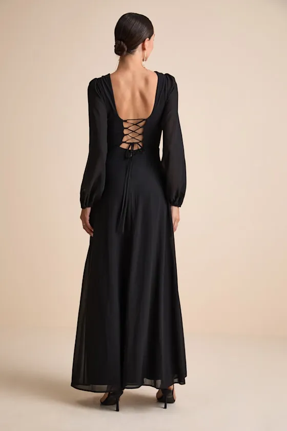 Marvelous Affair Black Pleated Lace-Up Maxi Dress sold by Lulus product image thumbnail 3
