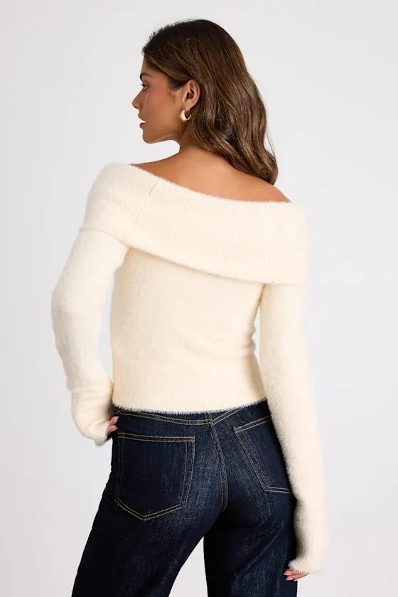 Ravenna Ivory Eyelash Knit Off-the-Shoulder Sweater Top sold by Lulus product image thumbnail 3