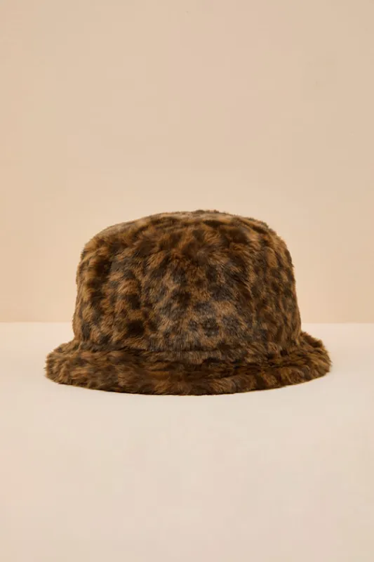 Hildy Light Brown Leopard Faux Fur Bucket Hat sold by Lulus