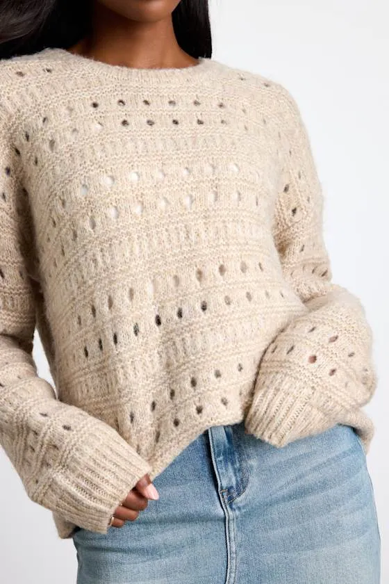 Mariner Beige Pierced Crew Neck Pullover Sweater sold by Lulus product image thumbnail 2