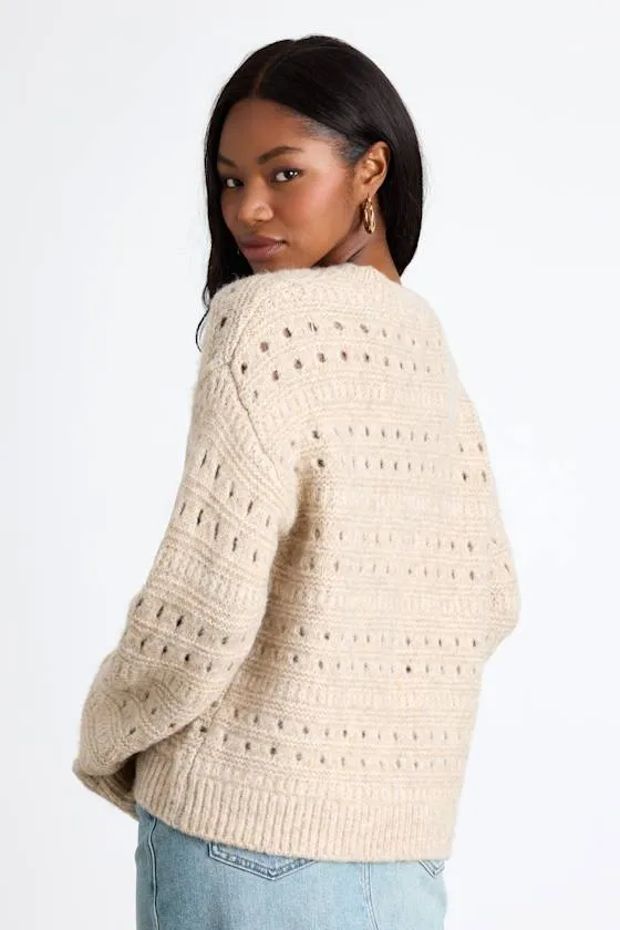 Mariner Beige Pierced Crew Neck Pullover Sweater sold by Lulus product image thumbnail 3