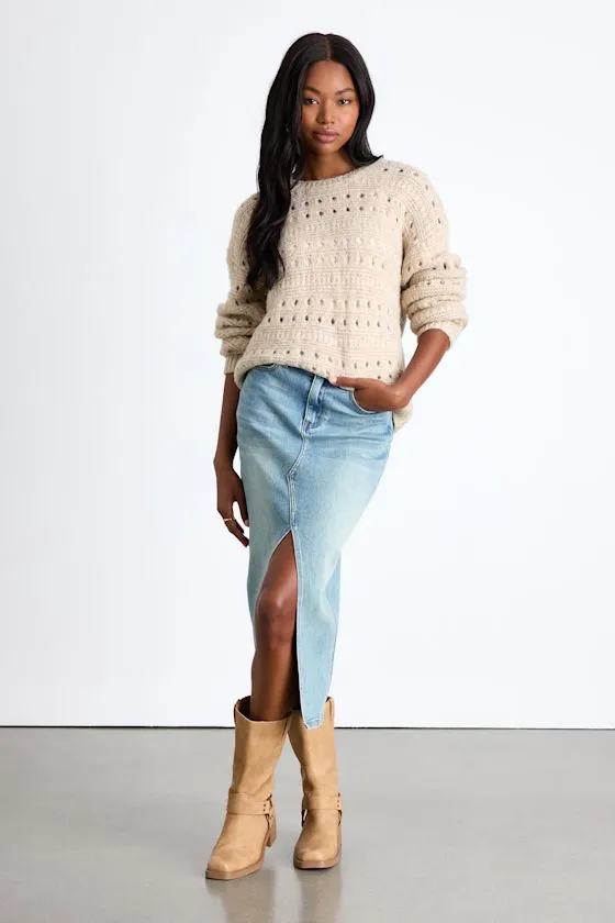 Mariner Beige Pierced Crew Neck Pullover Sweater sold by Lulus product image thumbnail 4