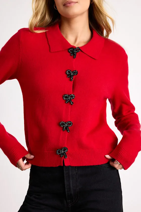 Daleena Red Bow Collared Cardigan Sweater sold by Lulus product image thumbnail 2