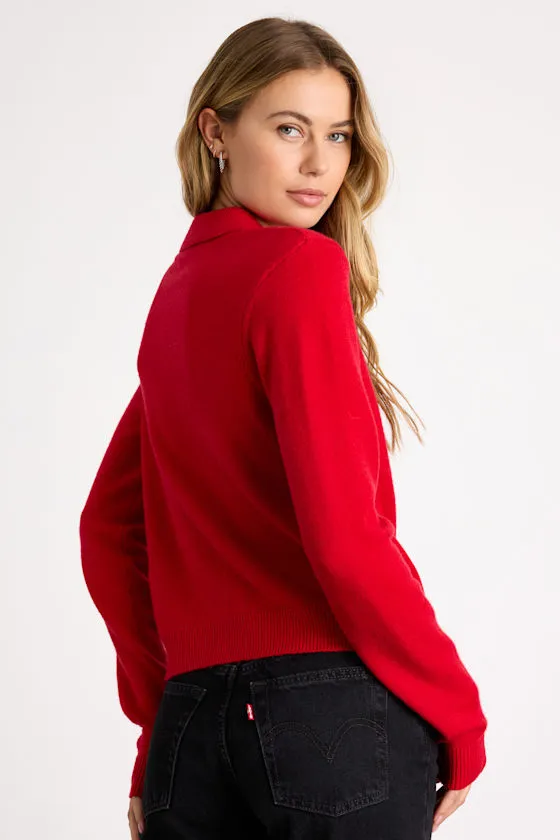 Daleena Red Bow Collared Cardigan Sweater sold by Lulus product image thumbnail 3