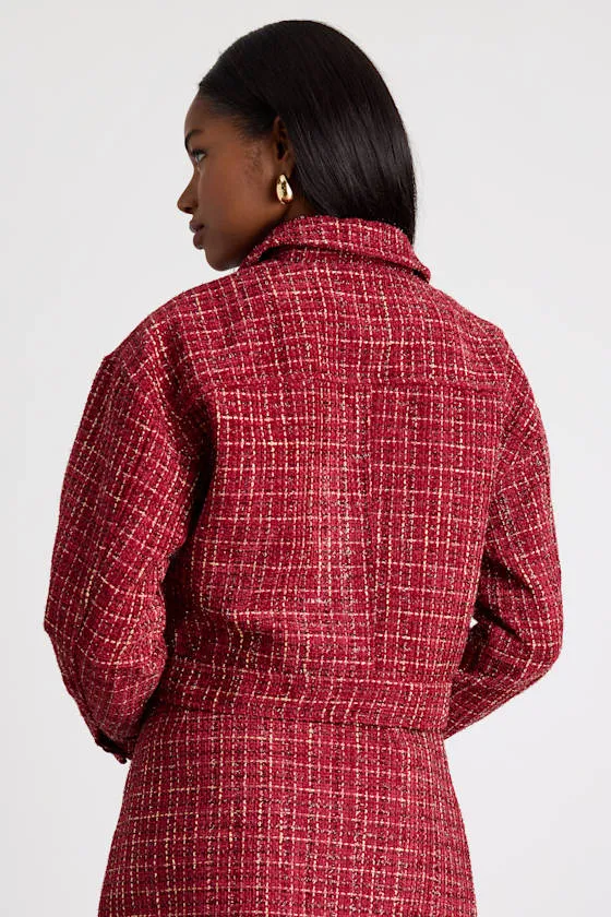 Shaelyn Berry Red Tweed Cropped Bomber Jacket sold by Lulus product image thumbnail 4