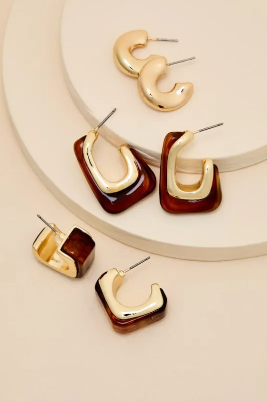 Barret Gold Tortoiseshell Hoop Three-Piece Earring Set sold by Lulus
