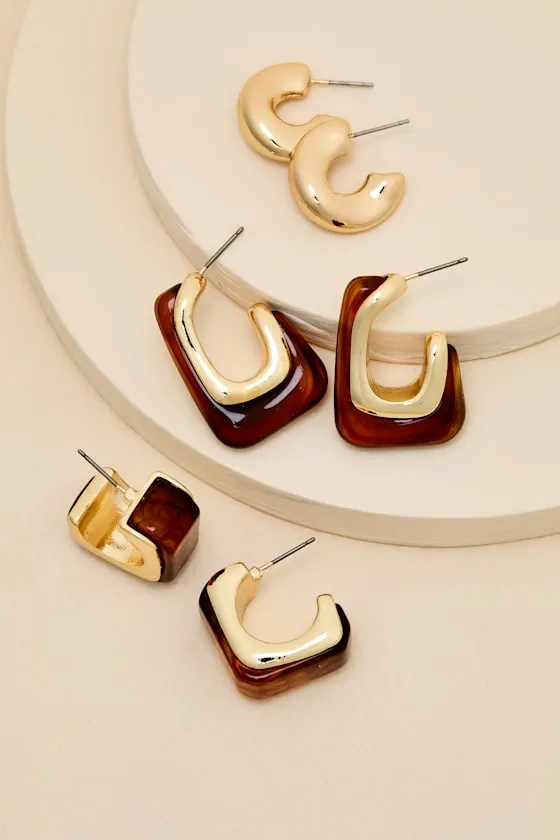 Barret Gold Tortoiseshell Hoop Three-Piece Earring Set sold by Lulus