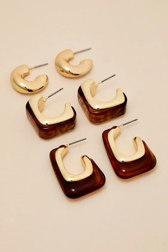 Barret Gold Tortoiseshell Hoop Three-Piece Earring Set sold by Lulus product image thumbnail 2