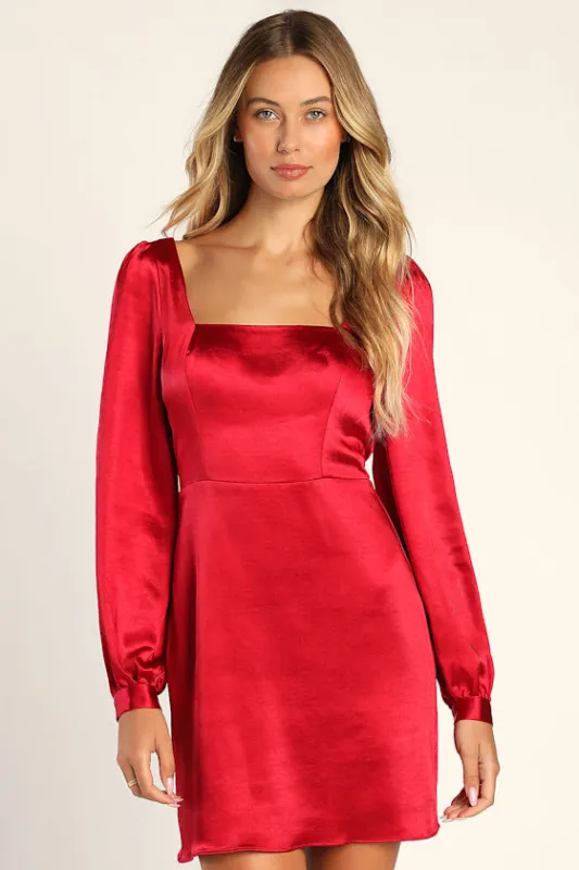 Got The Love Red Satin Square-Neck Mini Dress sold by Lulus