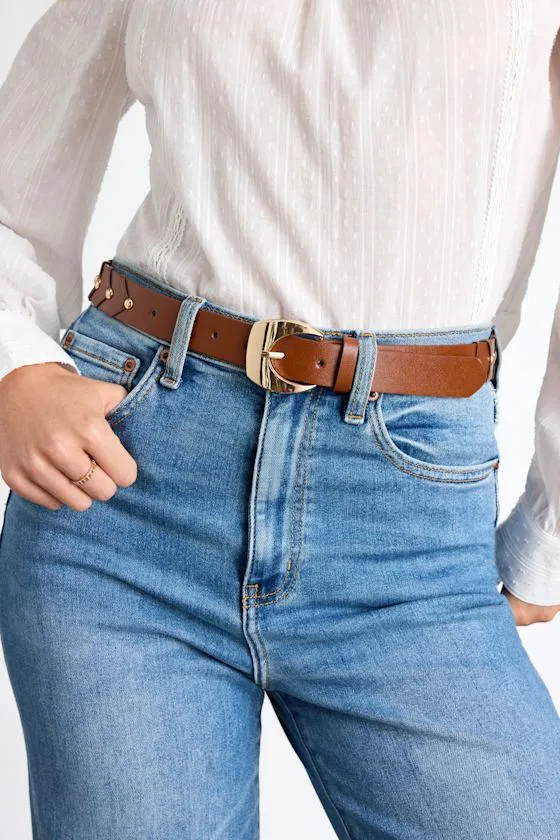 Katasha Brown Studded Belt sold by Lulus