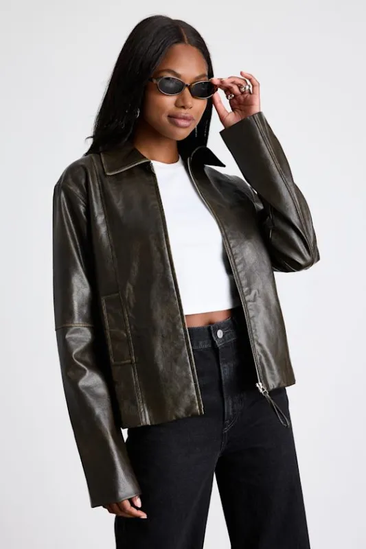 Aureyla Dark Brown Distressed Vegan Leather Jacket made by Lulus