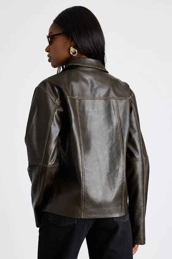 Aureyla Dark Brown Distressed Vegan Leather Jacket sold by Lulus product image thumbnail 3