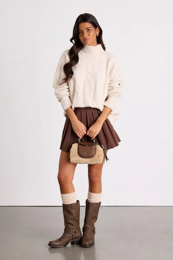 Brinsley Heathered Beige Cable Knit Sequin Turtleneck Sweater sold by Lulus product image thumbnail 4