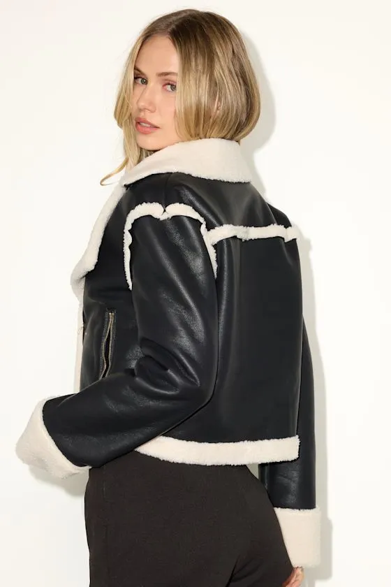 Maxina Black and White Vegan Leather Faux Fur Trim Jacket sold by Lulus product image thumbnail 4