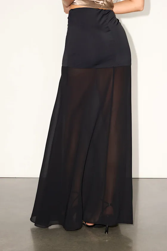 Laikyn Black Slinky Knit Sheer Hem Maxi Skirt sold by Lulus product image thumbnail 3