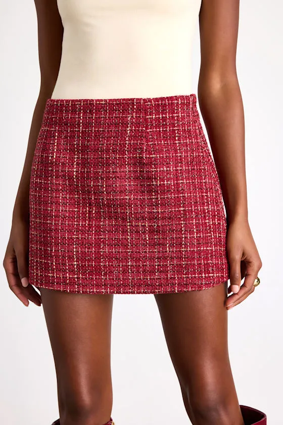 Shaelyn Berry Red Tweed Mid-Rise Mini Skirt sold by Lulus product image thumbnail 2