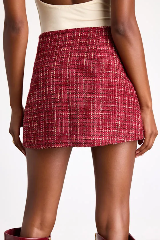 Shaelyn Berry Red Tweed Mid-Rise Mini Skirt sold by Lulus product image thumbnail 4