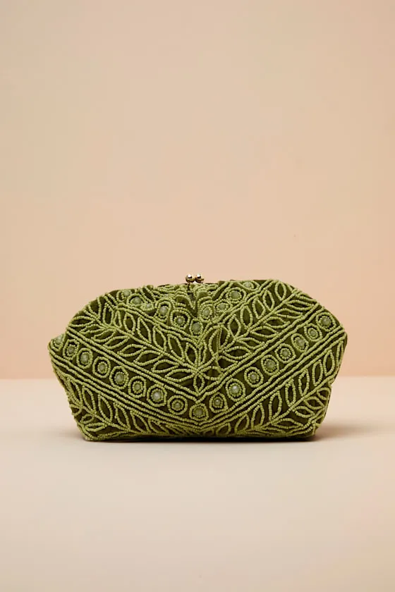Faelynn Green Velvet Beaded Clutch sold by Lulus
