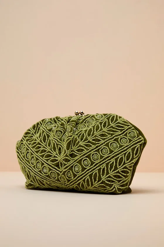 Faelynn Green Velvet Beaded Clutch sold by Lulus product image thumbnail 2
