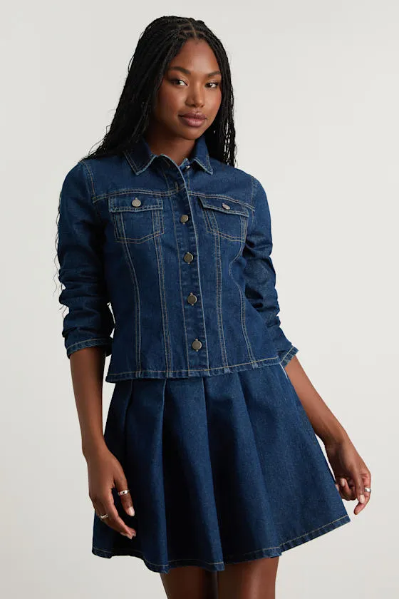 Calloway Dark Wash Denim Two-Piece Pleated Mini Dress sold by Lulus product image thumbnail 2