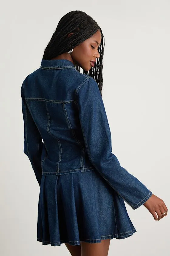 Calloway Dark Wash Denim Two-Piece Pleated Mini Dress sold by Lulus product image thumbnail 3