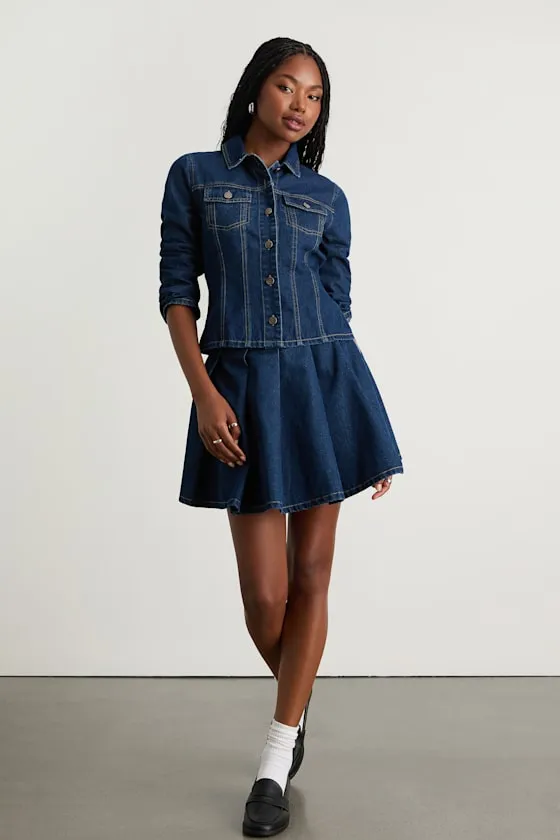 Calloway Dark Wash Denim Two-Piece Pleated Mini Dress sold by Lulus product image thumbnail 4